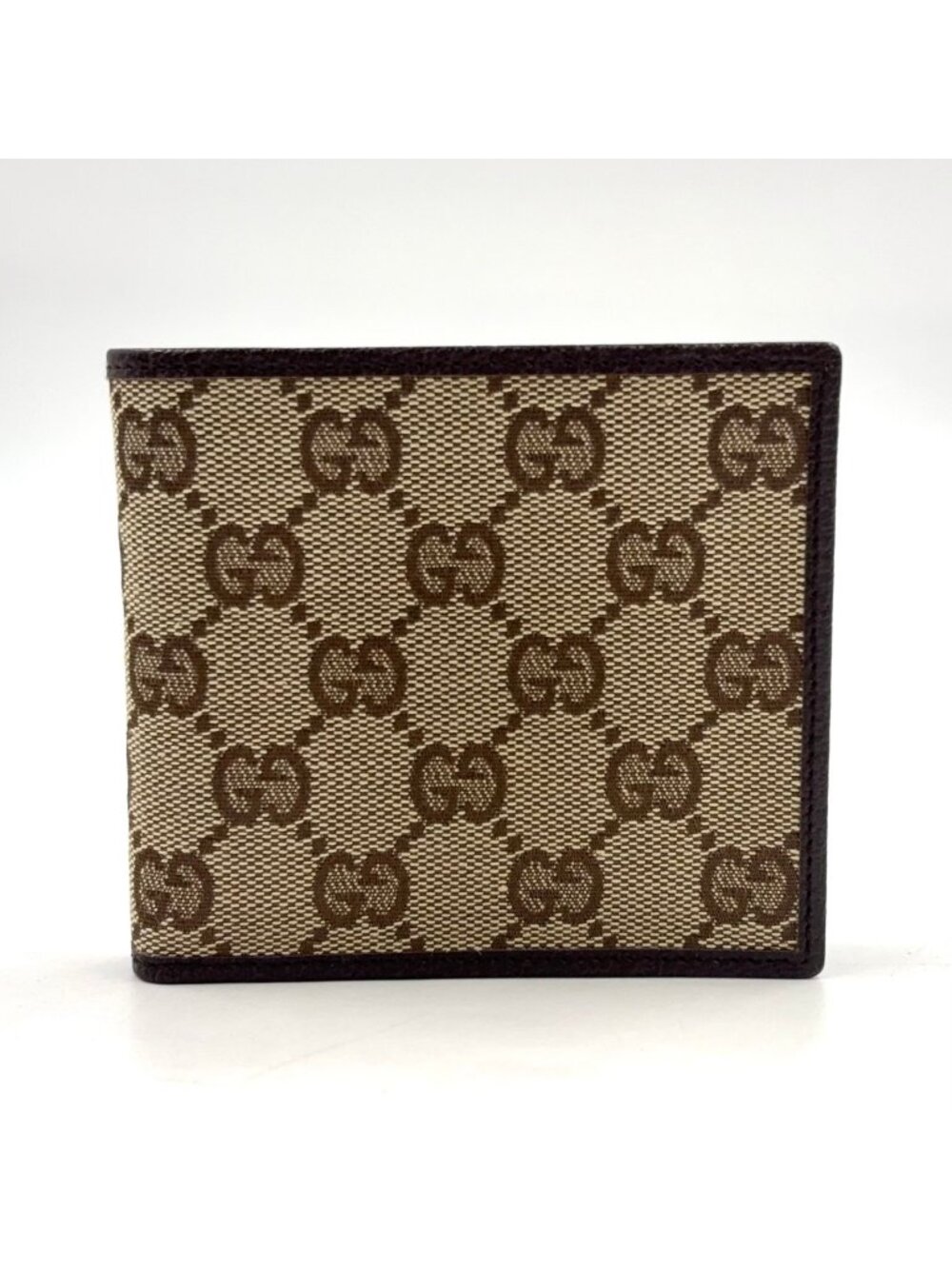 Gucci GG Canvas Leather Dark Brown Beige Bifold Wallet